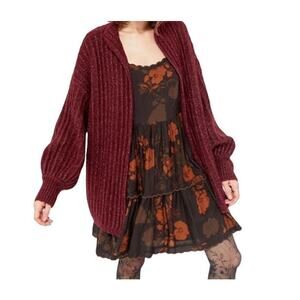 Truly Madly Deeply Women's Maroon Balloon Sleeve Ava Chunky Cardigan Size Small